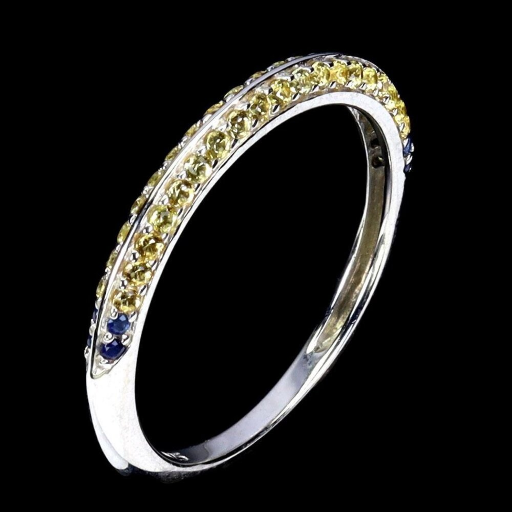 Yellow & Blue Sapphire Unisex Pinky ring in 925 Gold Plated Sterling Silver Sz 6